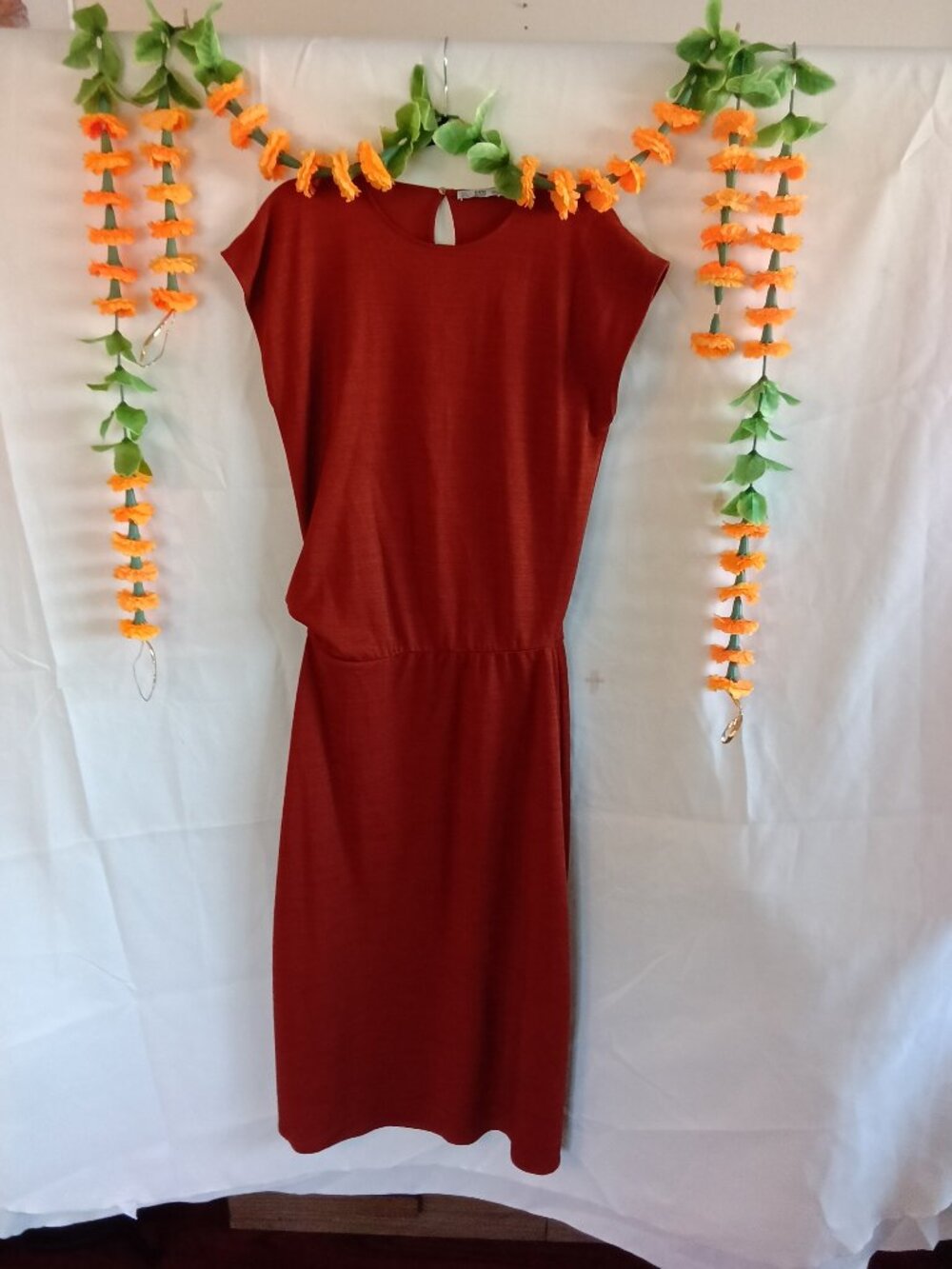 NWT Zara Drop Waist Burnt-Orange-Red Sleeveless Long Dress - Large